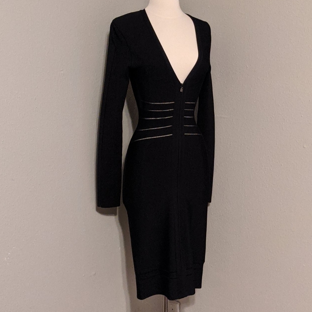 Herve Leger Zip Front Bandage Little Black Dress